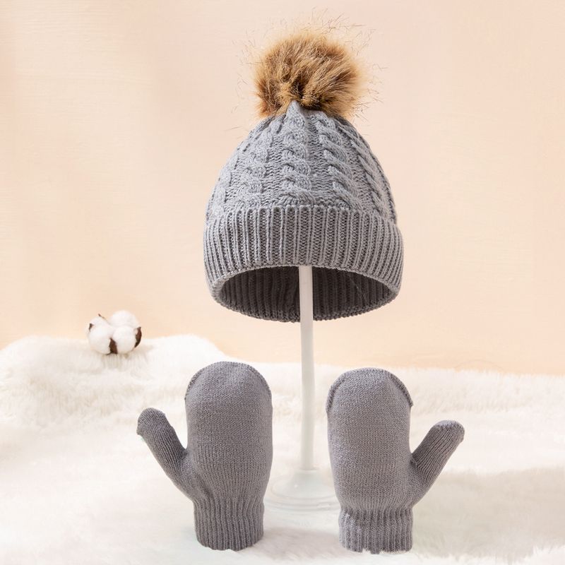 Baby clothing wool monochrome twist warm children's hat scarf gloves two or three sets_voghion.com