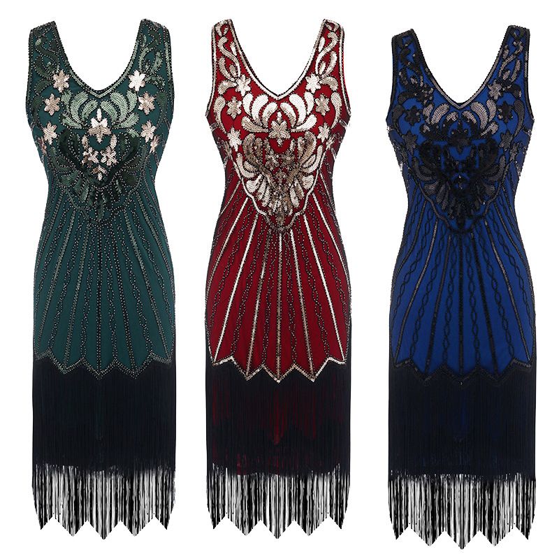Abito da sera con nappe e paillettes anni '20SV, abito da sera Gatsby, costume da spettacolo teatrale_voghion.com
