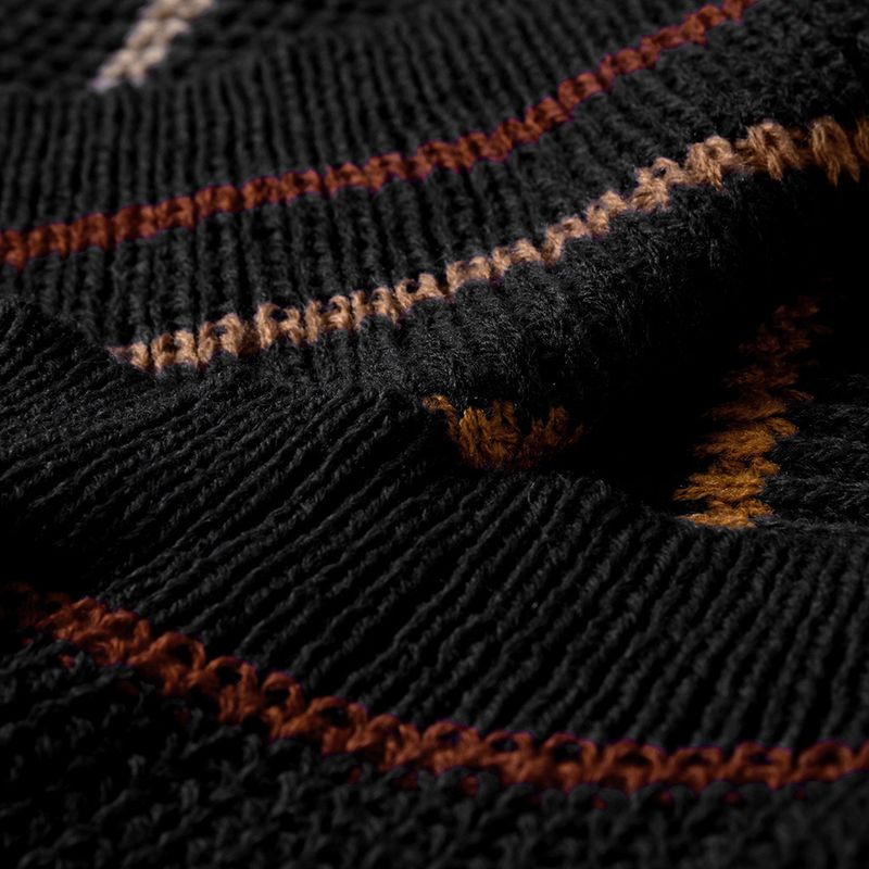 Maglione casual ampio lavorato a maglia con scollo a V a righe autunno inverno 2024 da donna_voghion.com