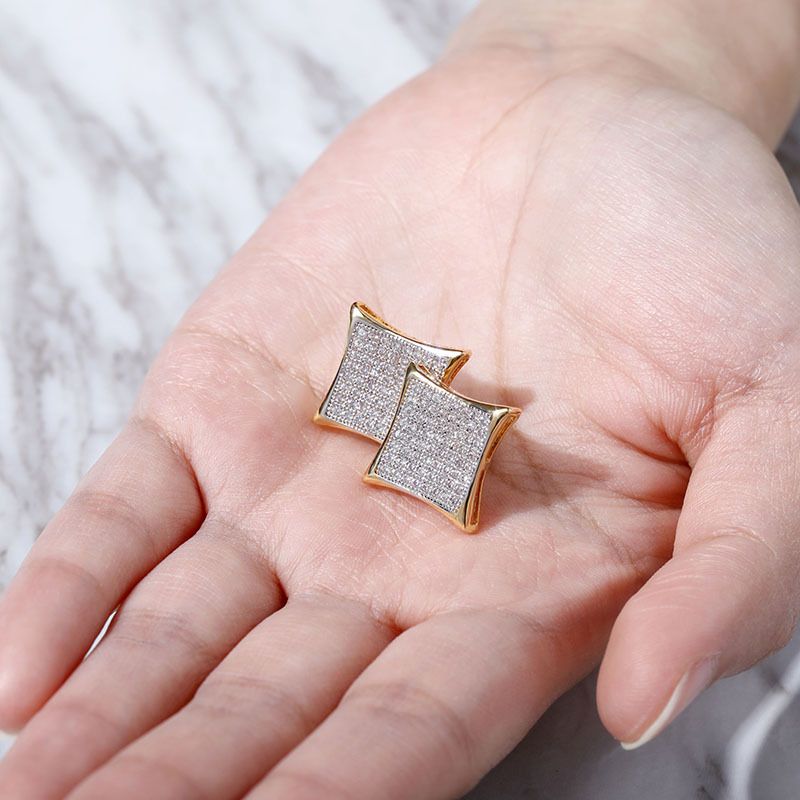 Women's Jewelry Square Cubic Zirconia Stud Earrings Gold Plated Hip Hop Bling Earrings For Trendy Fashion_voghion.com
