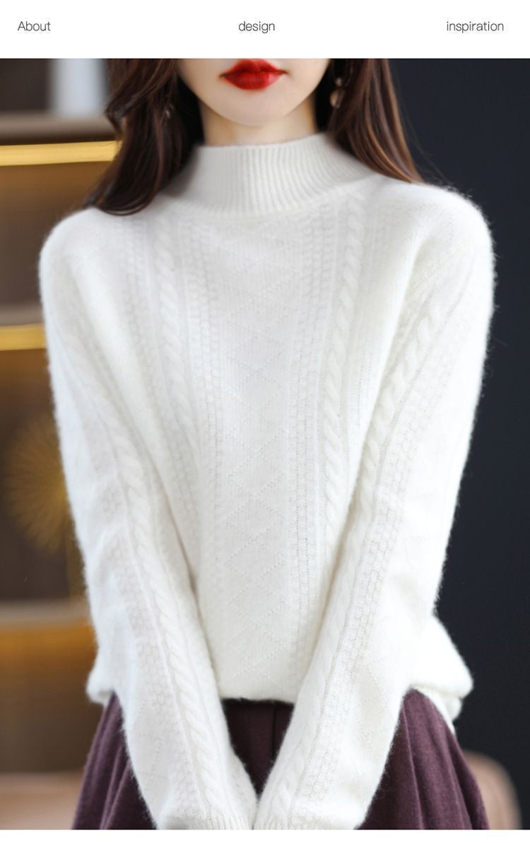 【Kasjmierfamilie】 Herfst- en wintertrui met halfhoge hals, korte wollen basis, dikke gebreide trui voor dames, binnenste laag_voghion.com