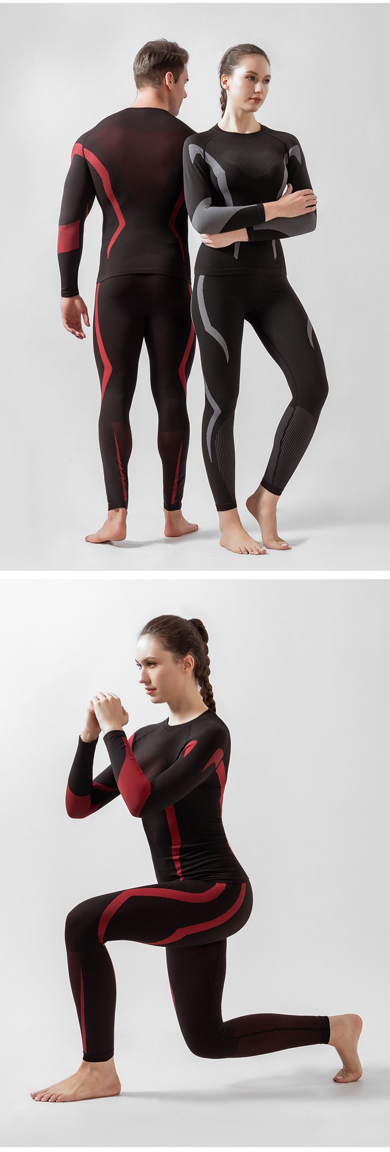EFFORT Winter Thermische Basislaagset voor Skiën en Buitensporten - Vochtafvoerend Compressieshirt & Broek voor Heren, Dames & Kinderen (Zwart/Grijs/Blauw)_voghion.com