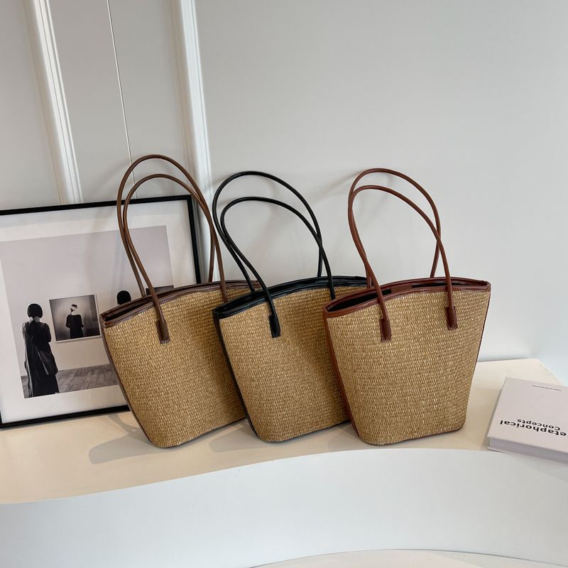 Borsa a tracolla in rattan intrecciato fatta a mano da donna, borsa a tracolla di grande capacità, borsa da viaggio casual bohémien, tote_voghion.com
