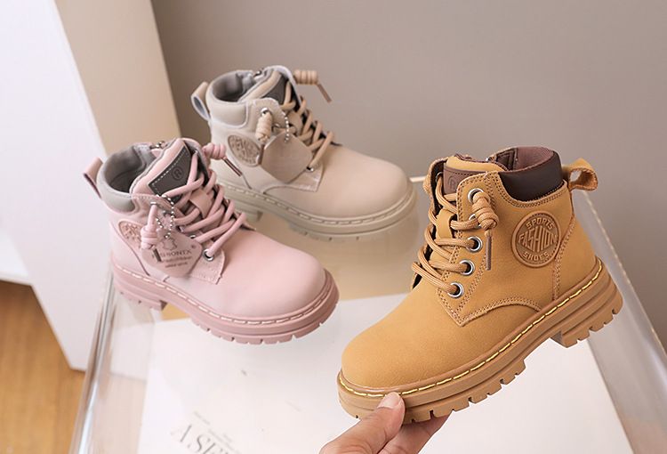 Stiefeletten aus echtem Leder für Kinder – modische Unisex-Stiefeletten mit dicker Sohle für Jungen und Mädchen (Gelb, Pink, Khaki)_voghion.com