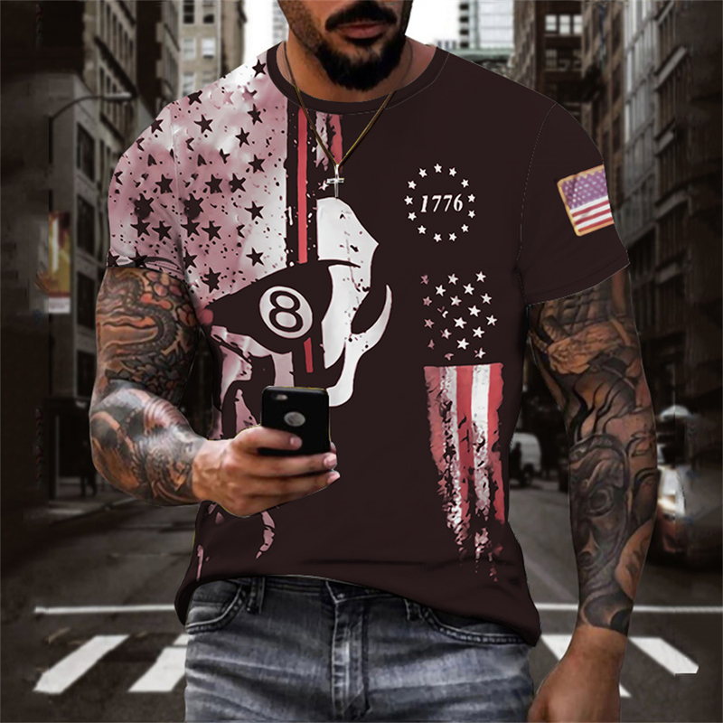 T-shirt a maniche corte da uomo Europa e Stati Uniti T-shirt in tessuto casual di alta qualità con stampa digitale 3D_voghion.com