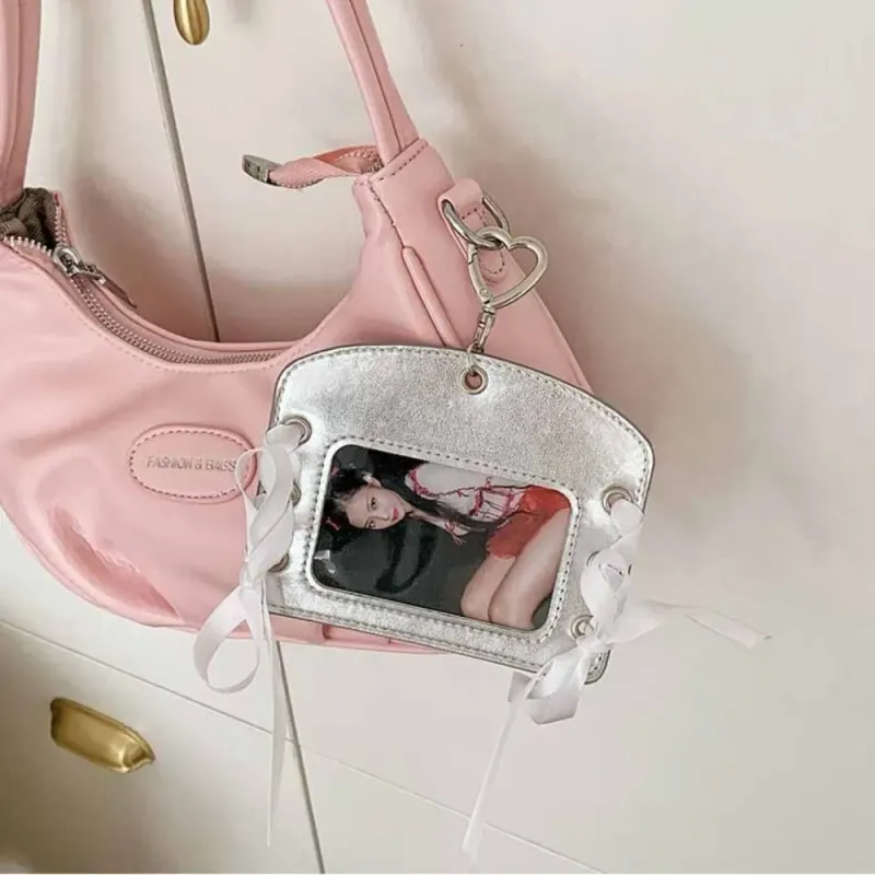 Card Holders Korean Idol Balletcore Pocard Holder Ribbon Style PU With Keychain Pendant Protective Case_voghion.com