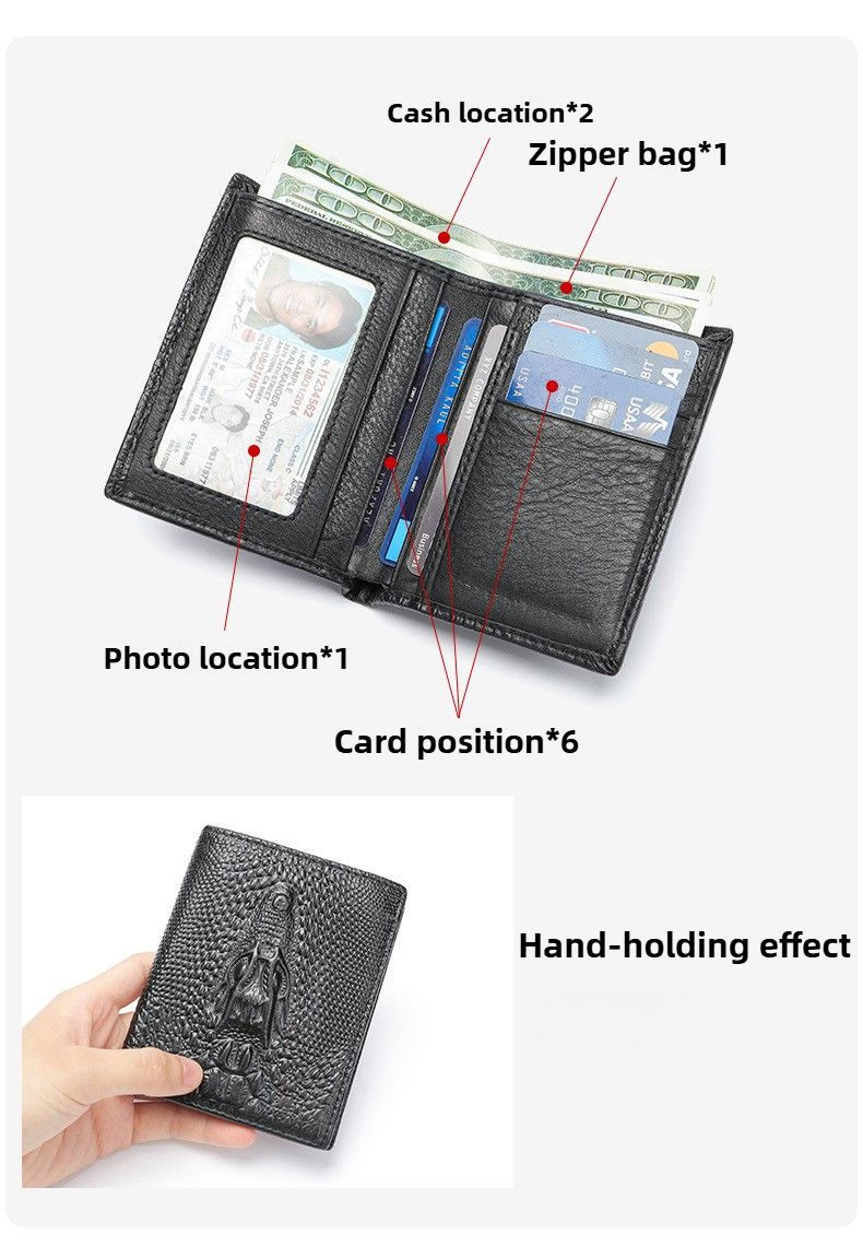 Portafoglio alla moda, in vera pelle con multi-slot per carte, modello coccodrillo, semplice, classico, da uomo, porta carte multifunzione_voghion.com