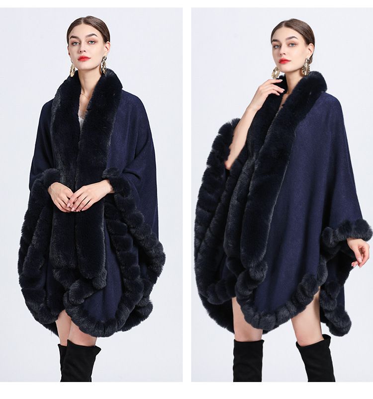 Elegante cardigan oversize con maniche a pipistrello e collo in pelliccia sintetica di coniglio - Lungo cappotto avvolgente con apertura frontale per donna (colori multipli)_voghion.com