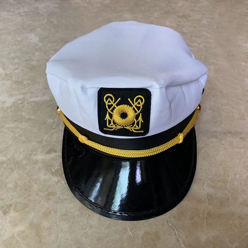 Cappello da marinaio con parte superiore piatta, ricamato, divertente, da festa militare, intimo, accessori_voghion.com