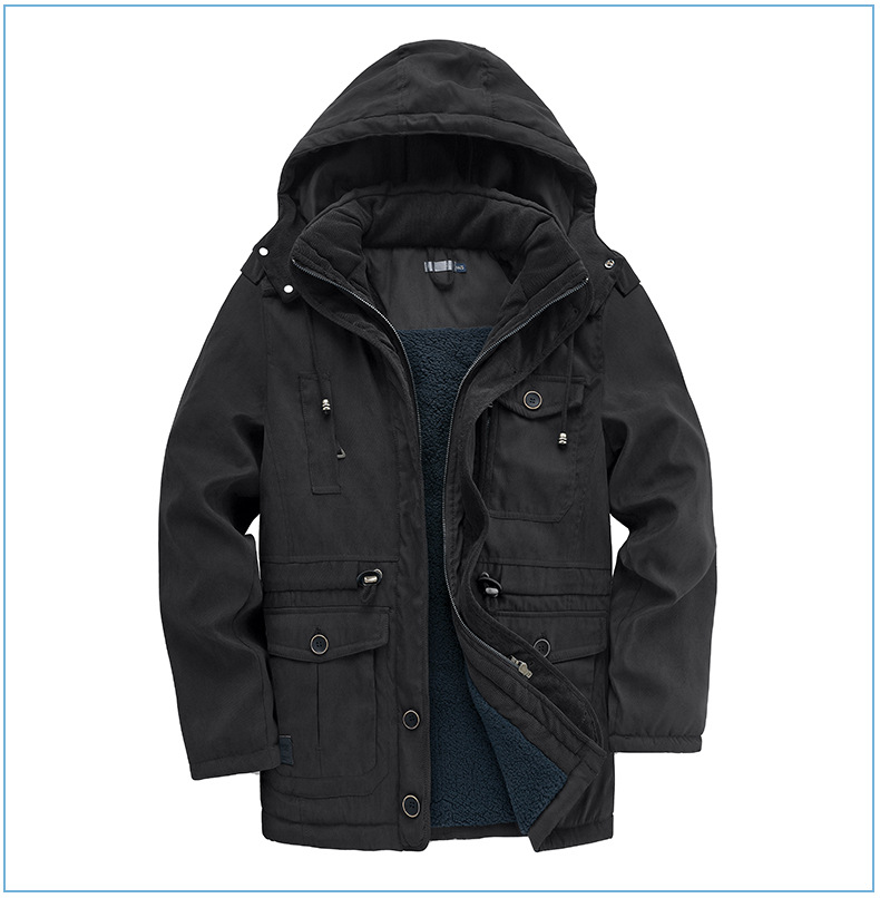 Men's Plus Size Shearling Hooded Cotton Jacket Thickened Multi-Pocket Cotton Top Casual Mid-Length Coat_voghion.com