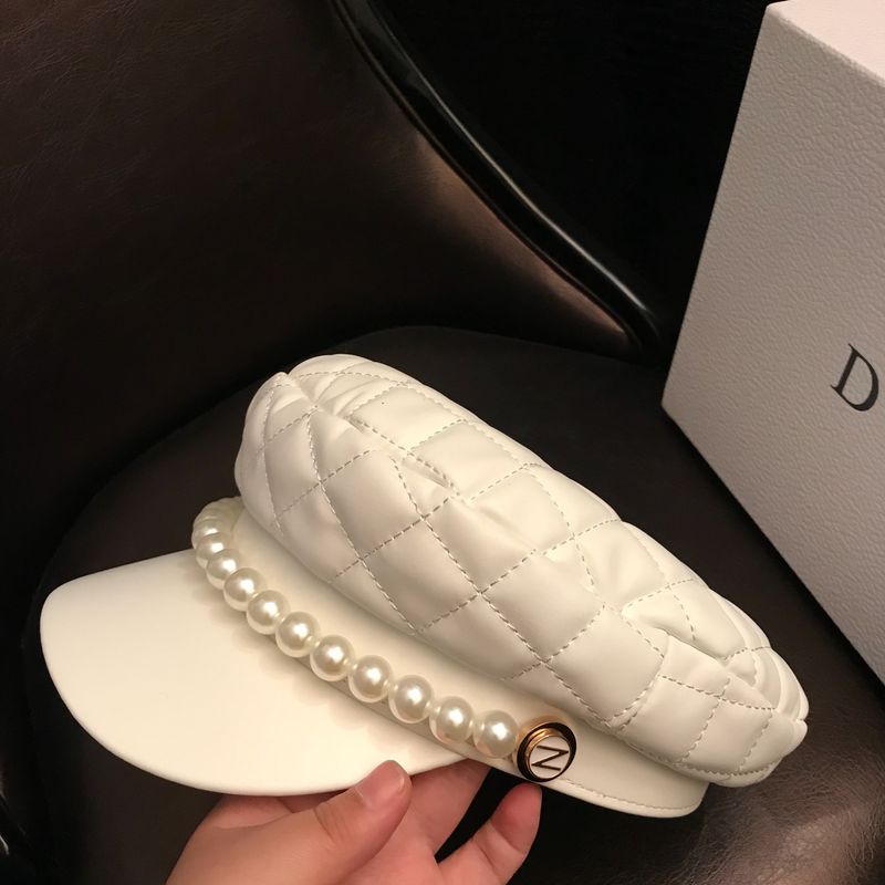 Weißer achteckiger Damenhut, britischer Herbst- und Winterstil, trendige koreanische Version, modisches und vielseitiges Leder_voghion.com