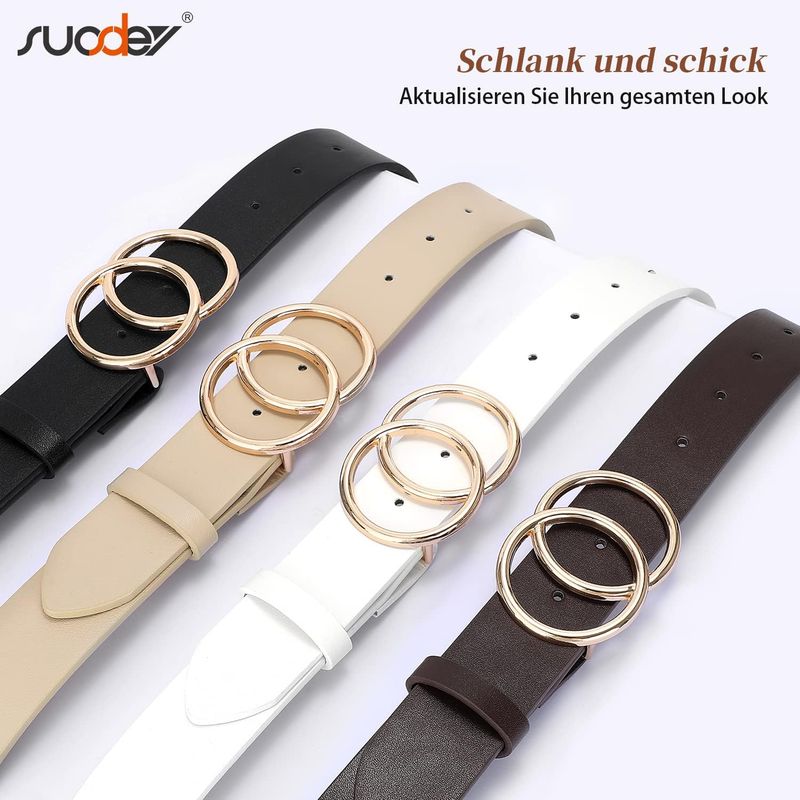 Suosdey Good Quality Soft Leather Ladies With Round Metal Buckle Two Rings Denim Belt For Women Width 3.3 Cm_voghion.com