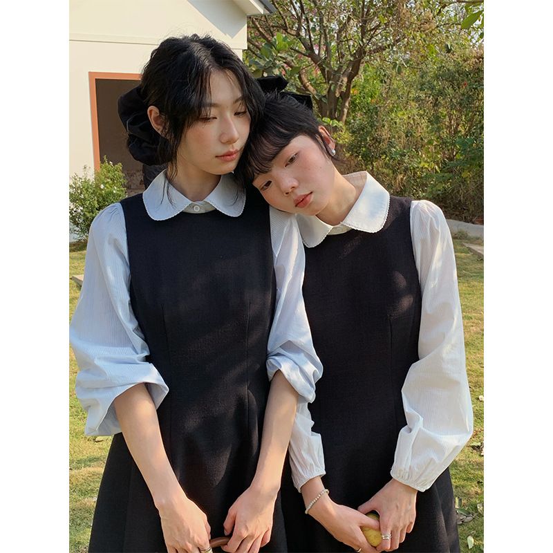 Gonna nera corta della Elf High School Song Ming, versione coreana, abito senza maniche per donne primaverili, gonna lunga_voghion.com