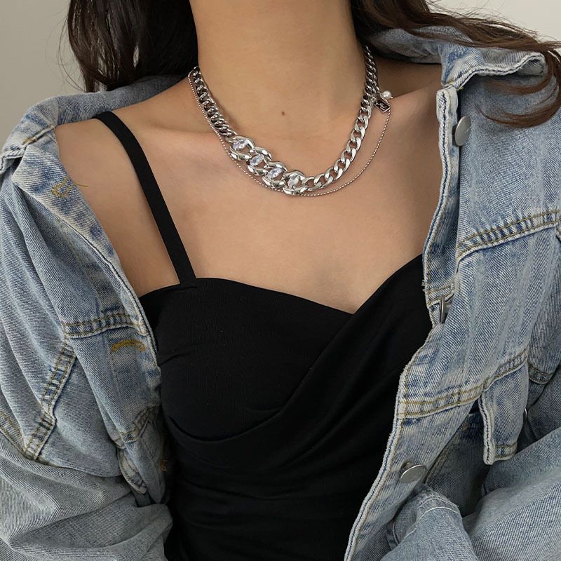 Niche Light Luxury Double Layer Stacked Exaggerated Thick Necklace Ins Cold Style Hot Girl Personality Cuban Clavicle_voghion.com