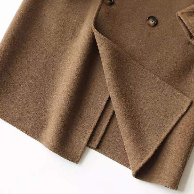Übergroßer zweireihiger Mantel aus Wollmischung für Herren – Langer, knielanger Trenchcoat (M-3XL, Schwarz/Kaffee)_voghion.com