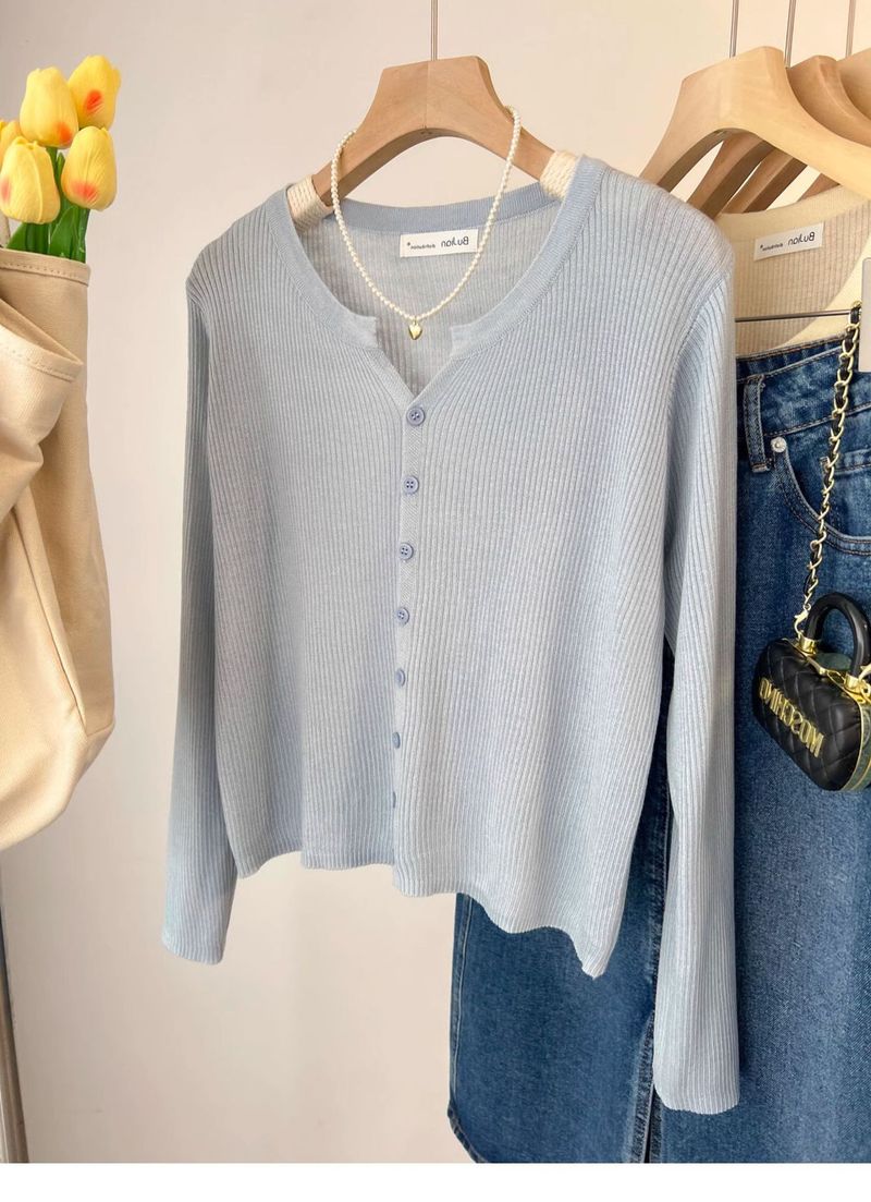 ragazza 6 lana latte blu corto lavorato a maglia per donna primavera e autunno cardigan a maniche lunghe piccolo profumo stile strato interno base_voghion.com