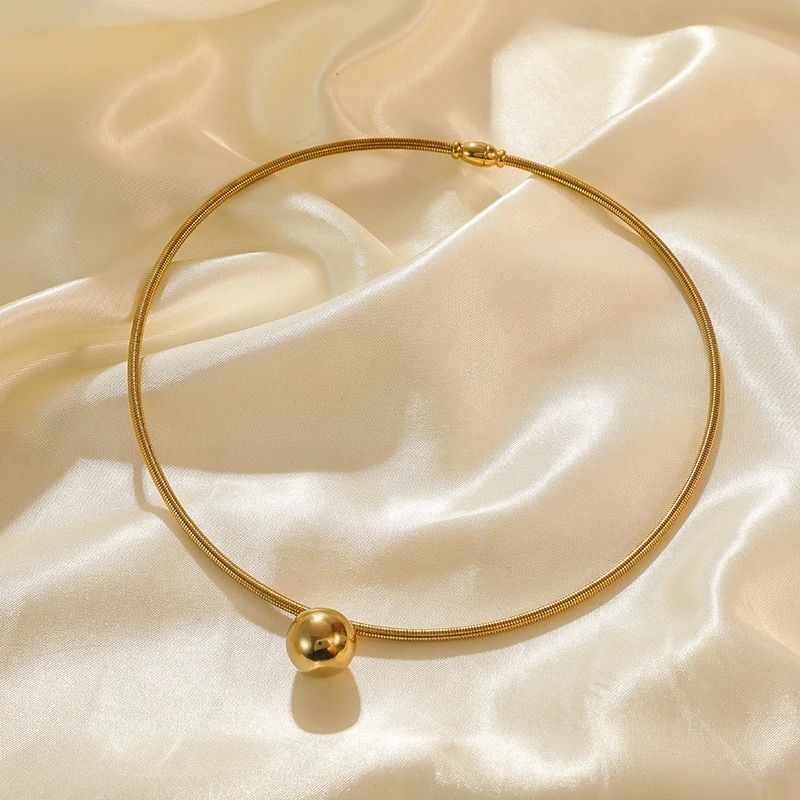 Eilieck 316l Stainless Steel Gold Color Hollow Ball Beaded Pendant Necklace for Women Non-fading Necklace Jewelry Girls Gifts Party_voghion.com