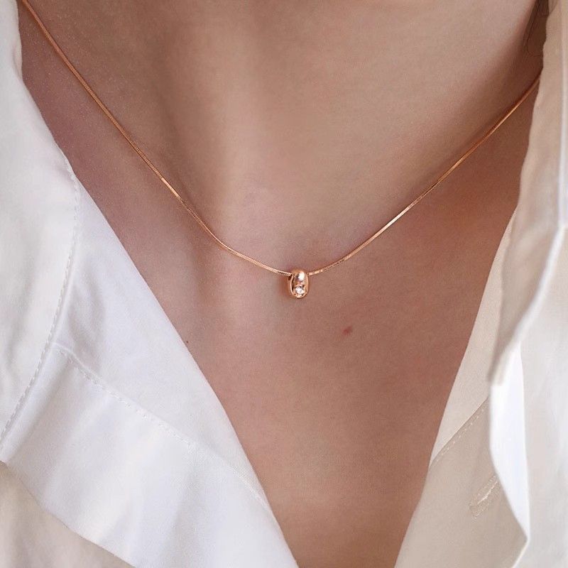 Collana con berretto geometrico minimalista da donna in argento sterling S925, semplice, di alta qualità, versatile, con catena per clavicola, all'ingrosso_voghion.com