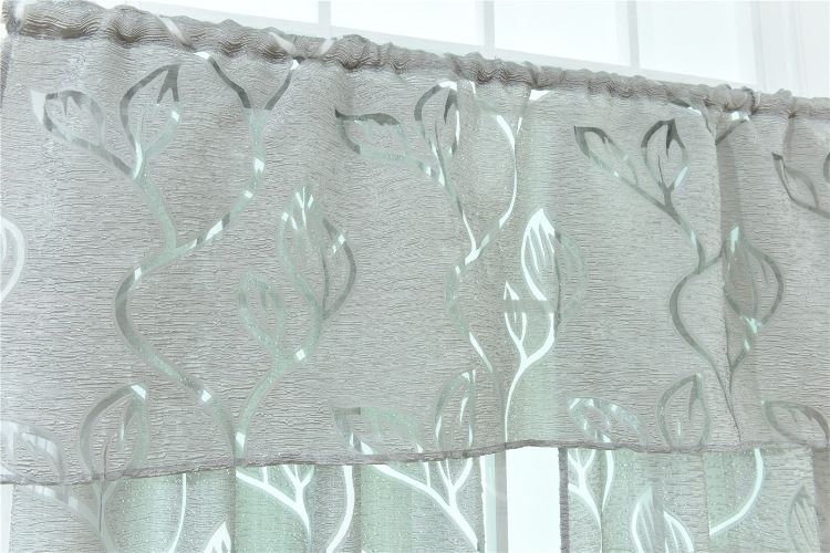 Floral Leaf Blackout Curtain - Bubble Textured Window Screen With Decorative Cut-Out Design_voghion.com