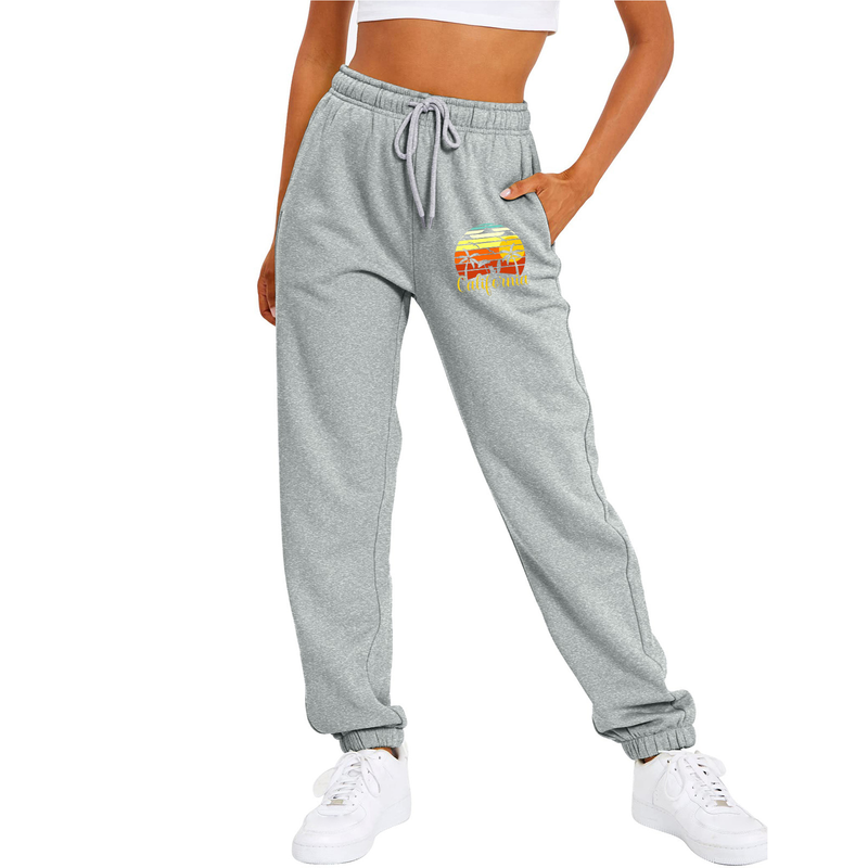 Women's Sweatshirt With Fleece Base Lace-up High-waisted Casual Pants_voghion.com