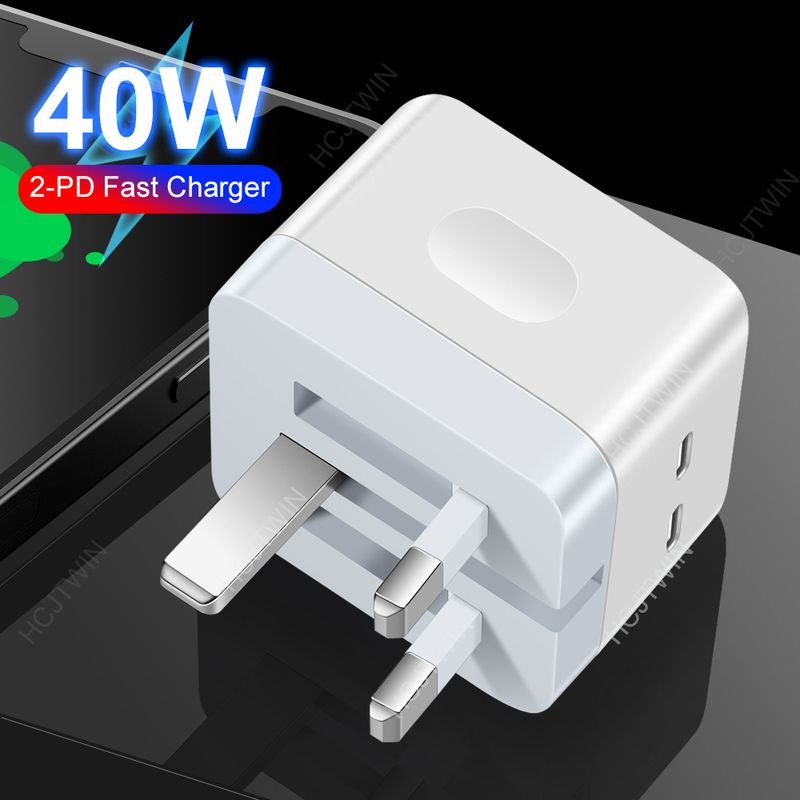 Festival de música PD40W Estándar británico Rápido Adecuado para cargador de teléfono Apple Puerto C 40W Salida de línea dual Cabezal de carga_voghion.com