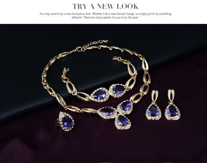 Collana e orecchini in lega di alta qualità in stile etnico alla moda, set di quattro pezzi, accessori da sposa lussuosi e versatili_voghion.com