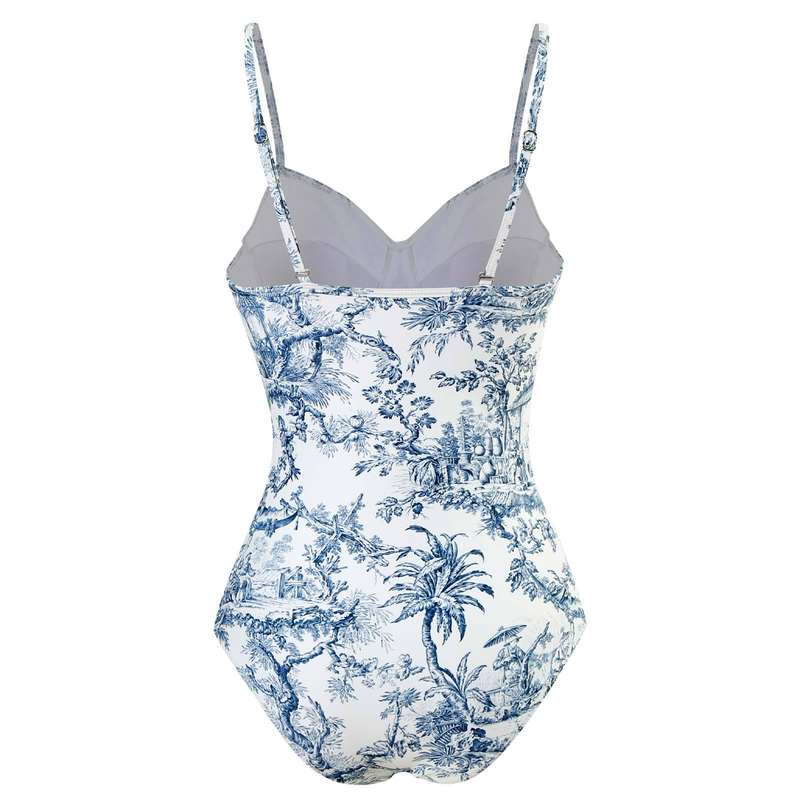 Maillot de bain rétro pour femmes, combinaison imprimée peinture à l'encre, jupe en gaze en mousseline de soie, pour vacances, maillot de bain de beauté_voghion.com