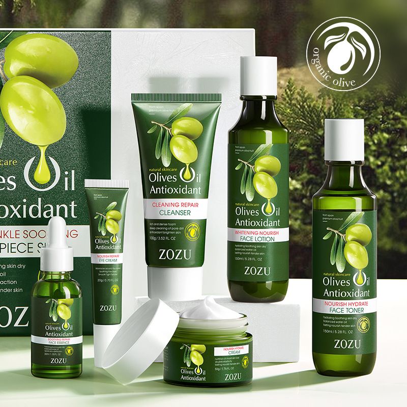 ZOZU Olive Anti-Falten Sechsteiliges Hautpflege- und feuchtigkeitsspendendes Gesichtspflegeset in Englisch_voghion.com
