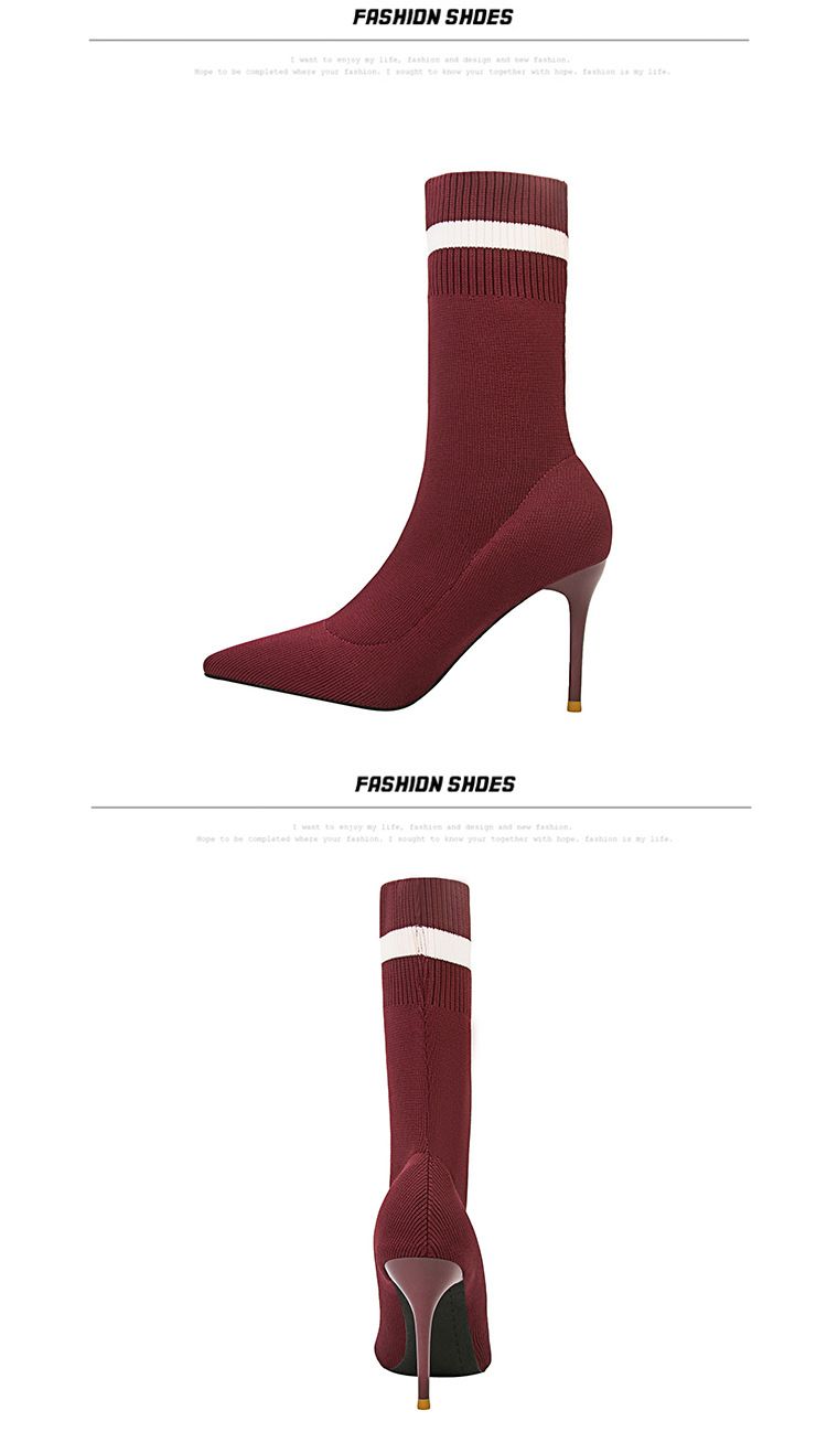608-4 Efterår Vinter Spidse Bare Og Slanke Elastiske Hæle Strikkede Sokker Støvler, Tynde Hæle, Korte Støvler_voghion.com