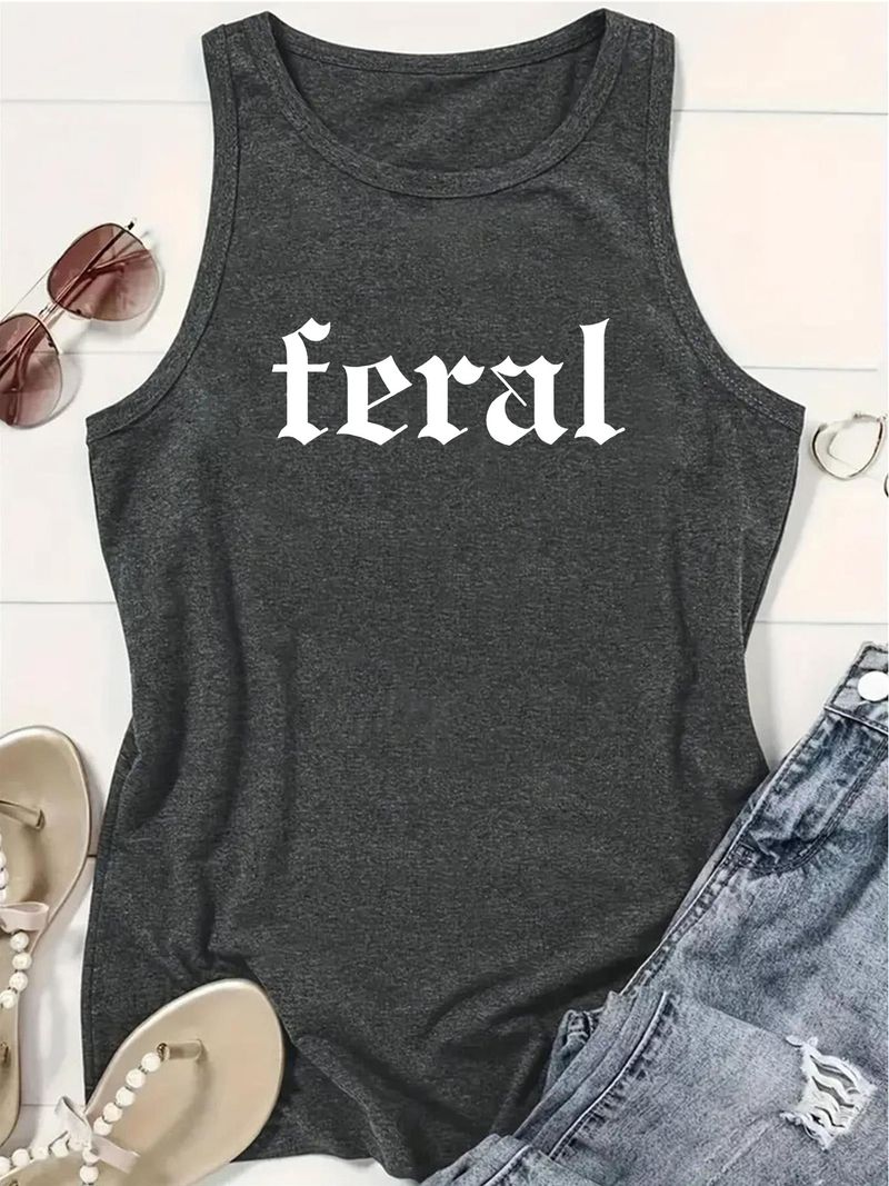 Summer New Fashion Versatile Women's FERAL Printed Loose Tank Top_voghion.com