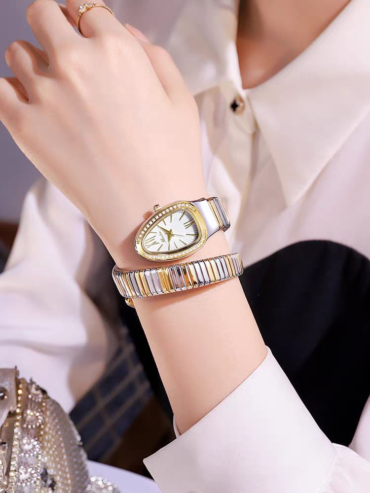2024 New Snake-Shaped For Women, Niche Women's Wrap Bracelet Style Watch With Two Circles_voghion.com