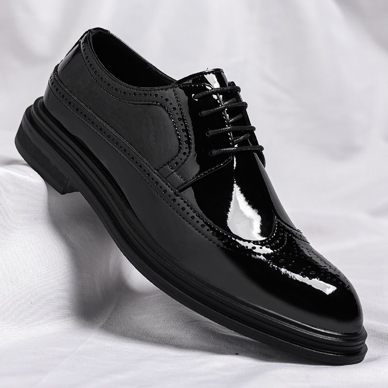Scarpe da sposo eleganti da uomo Euro Step Business, scarpe da sposo singole con motivo brogue lucido intagliato, scarpe da sposa in pelle_voghion.com