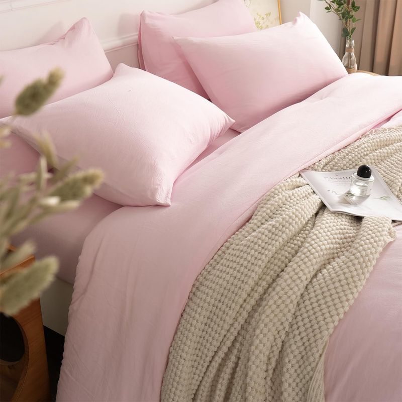Pembe Düz Renk Nevresim Takımı - Kabarık Polyester Dolgulu Kapitone Yorgan 3 Parçalı Yatak Takımı (Yastık Kılıfları Dahil)_voghion.com