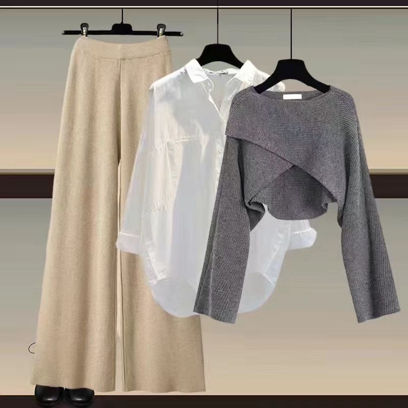 Roupas femininas Camisola de malha camisa perna larga calças três peças terno tamanho grande roupas femininas moda feminina slim_voghion.com