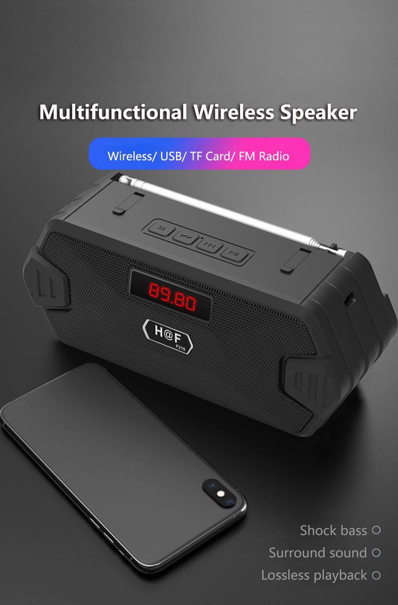 HF-F216 Alto-falante Bluetooth portátil sem fio Coluna de graves Alto-falantes USB externos com rádio FM AUX TF MP3 Subwoofer Alto-falante_voghion.com