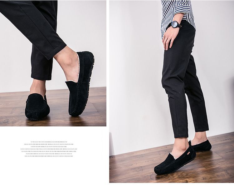 501-3 Winter Heren Bean Schoenen Katoenen Schoenen Rijschoenen Lage Top Mid-mouth Flip-on Warme Platte Casual Leren Schoenen met Fluweel_voghion.com