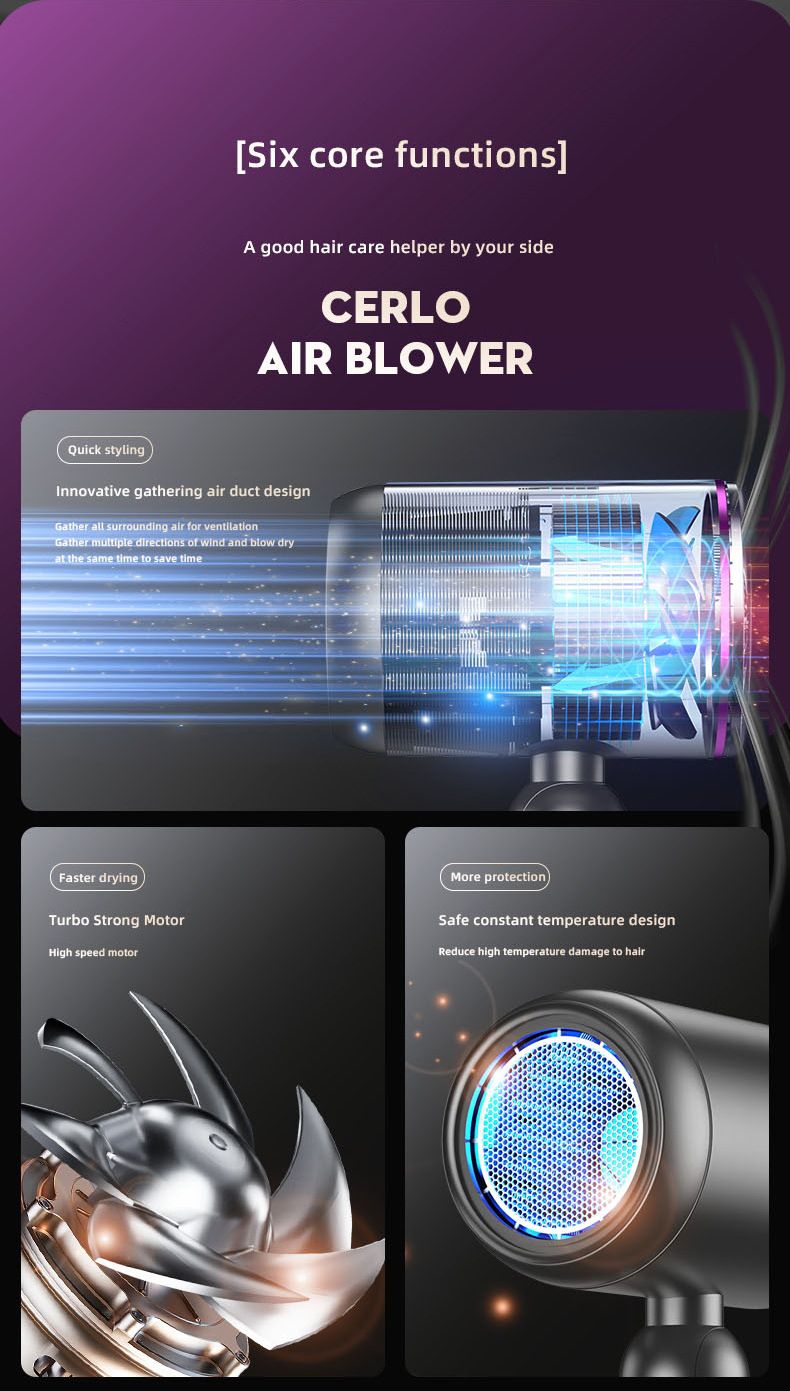 Asciugacapelli professionale pieghevole con motore ad alta velocità, doppio voltaggio (1200 W), 3 impostazioni caldo/freddo e ugello concentratore per casa e viaggio_voghion.com