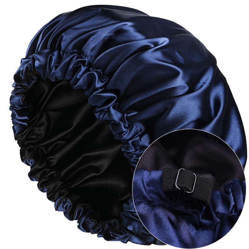 Berretto da notte in seta da donna, berretto nero in raso riccio, fibbia giapponese, regolabile, traspirante, caldo, rotondo_voghion.com