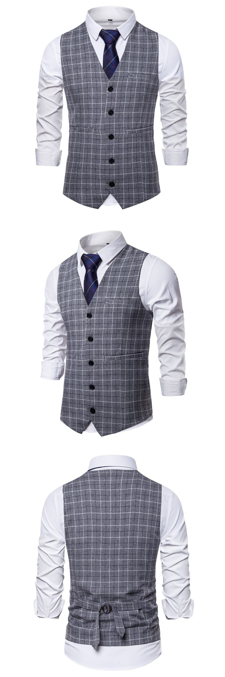 Men's business casual plaid waistcoat men's single breasted fashion suit waistcoat_voghion.com