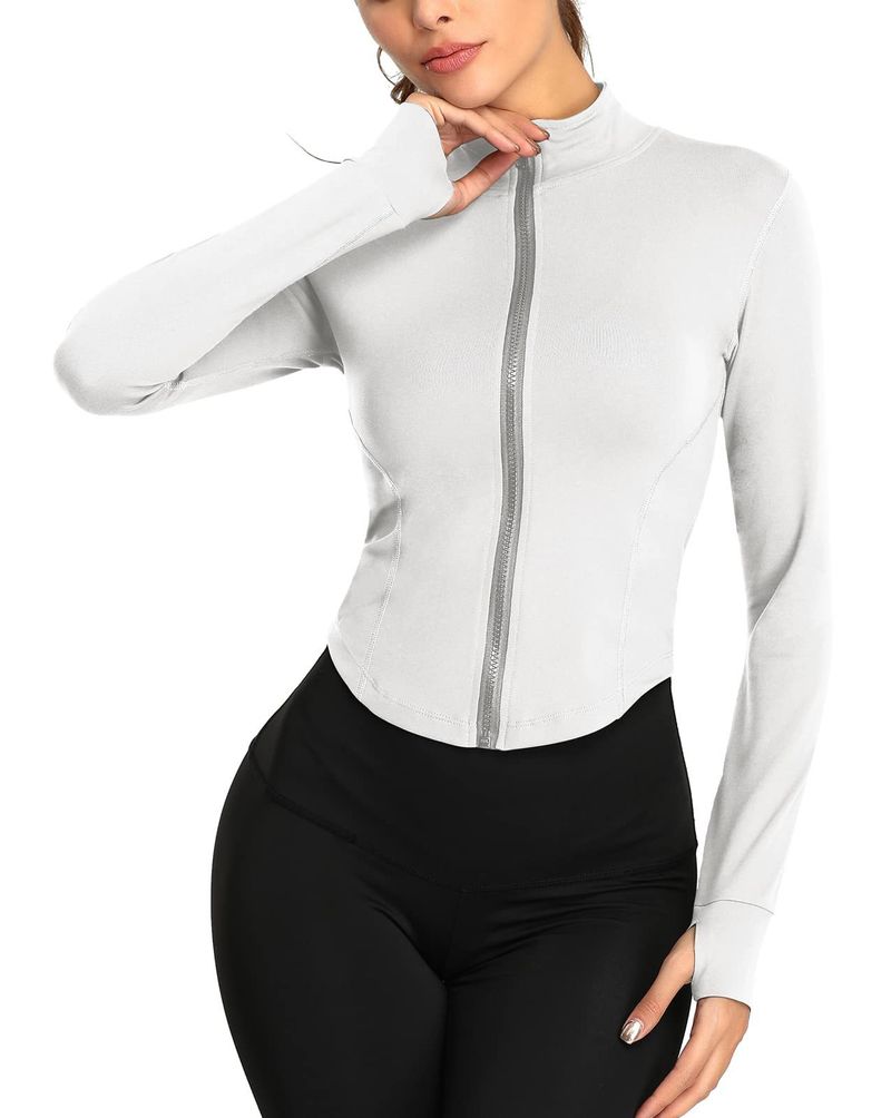 Women's Tracksuit Slim Fit Long Sleeved Fiess Coat Yoga Crop Tops With Thumb Holes Gym Jacket Workout Sweatshirts_voghion.com