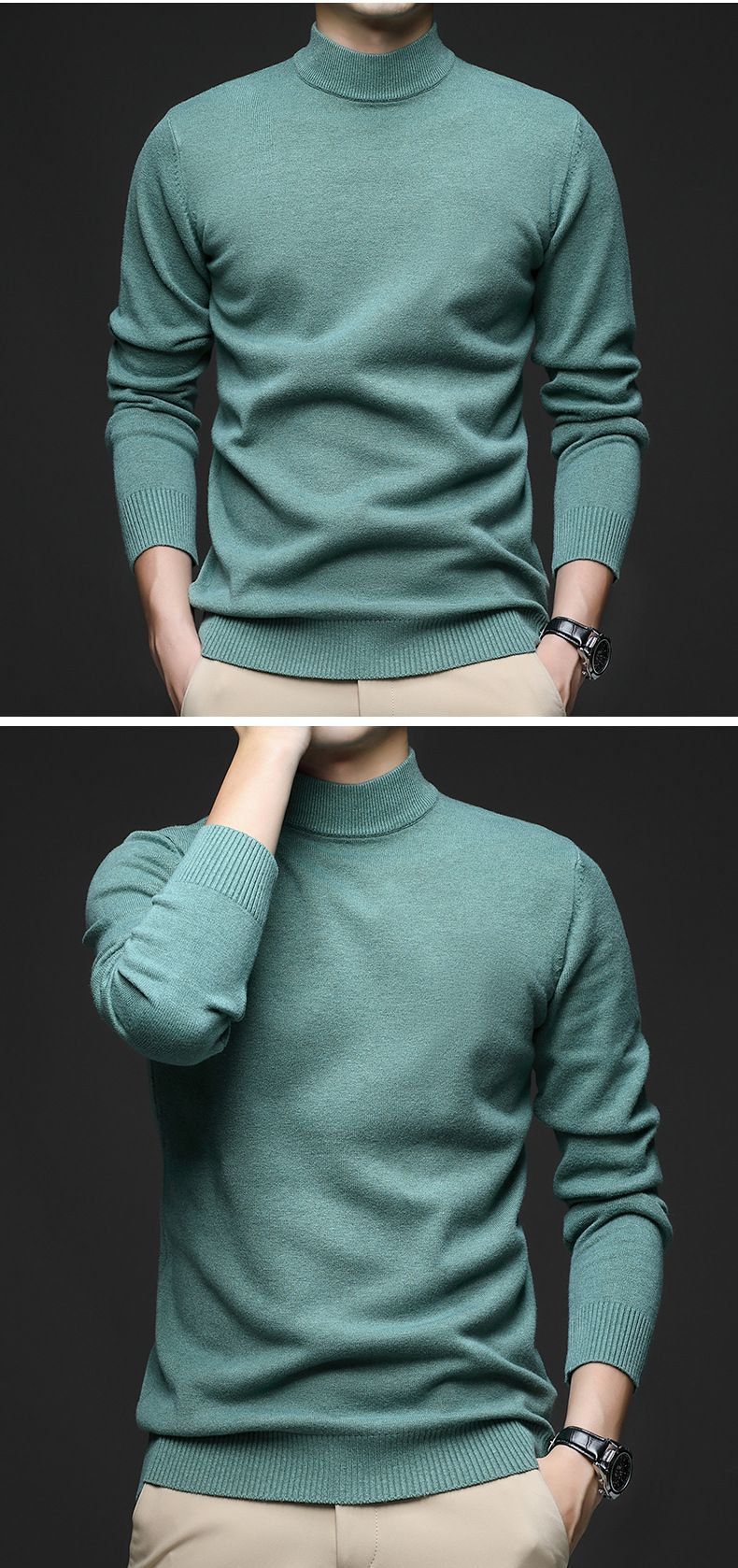 Maglione semi-dolcevita da uomo slim fit – Pullover essenziale in maglia autunnale, strato di base morbido ed elegante per abbigliamento casual_voghion.com