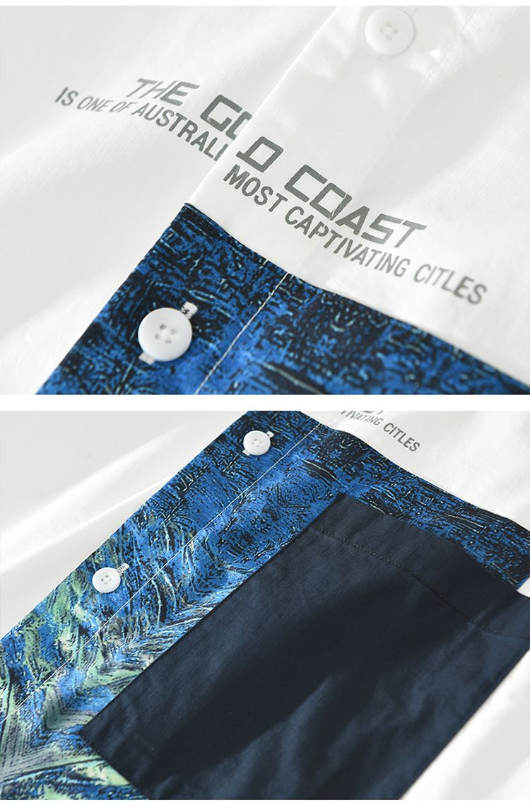Personalisiertes bedrucktes Patchwork-Langarmhemd für Männer, Retro-künstlerisches lockeres Hemd_voghion.com