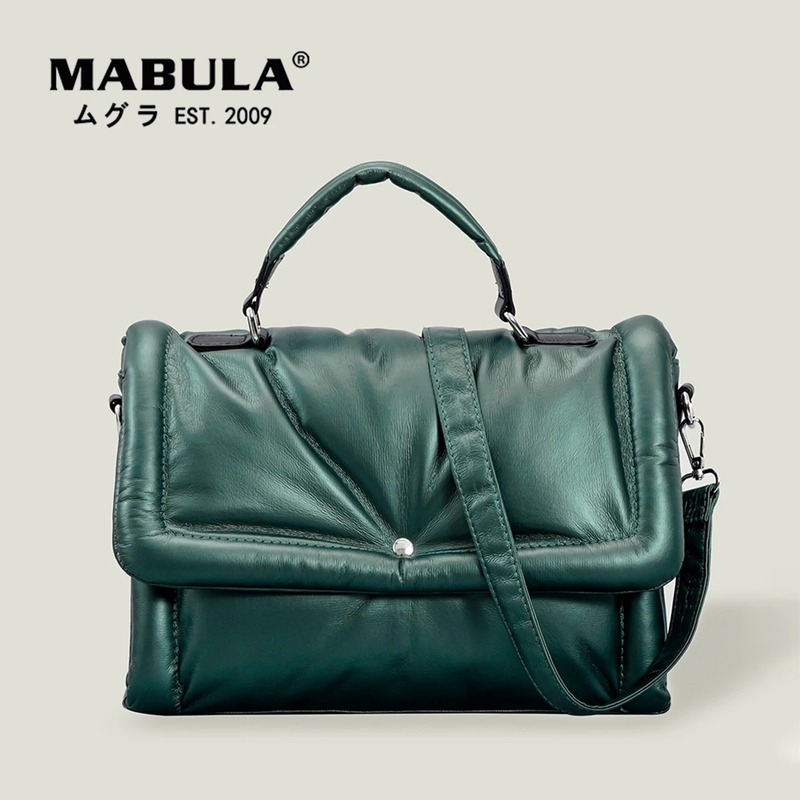 MABULA Cartelle da donna in pelle imbottita con design trapuntato in piuma Borse a tracolla moda invernale femminile Borsa piccola con cerniera_voghion.com