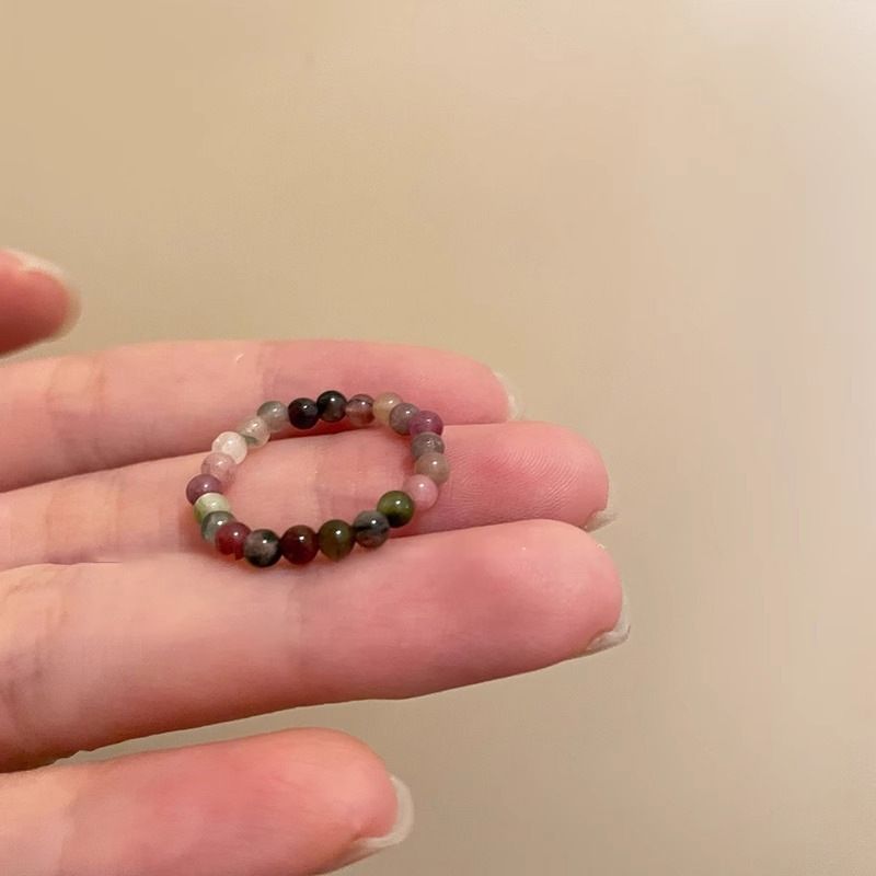 Turmalin Perle Naturstein für Frauen Sommer Nischendesign Zeigefinger bunt Perlen Silber Fragment Ring_voghion.com