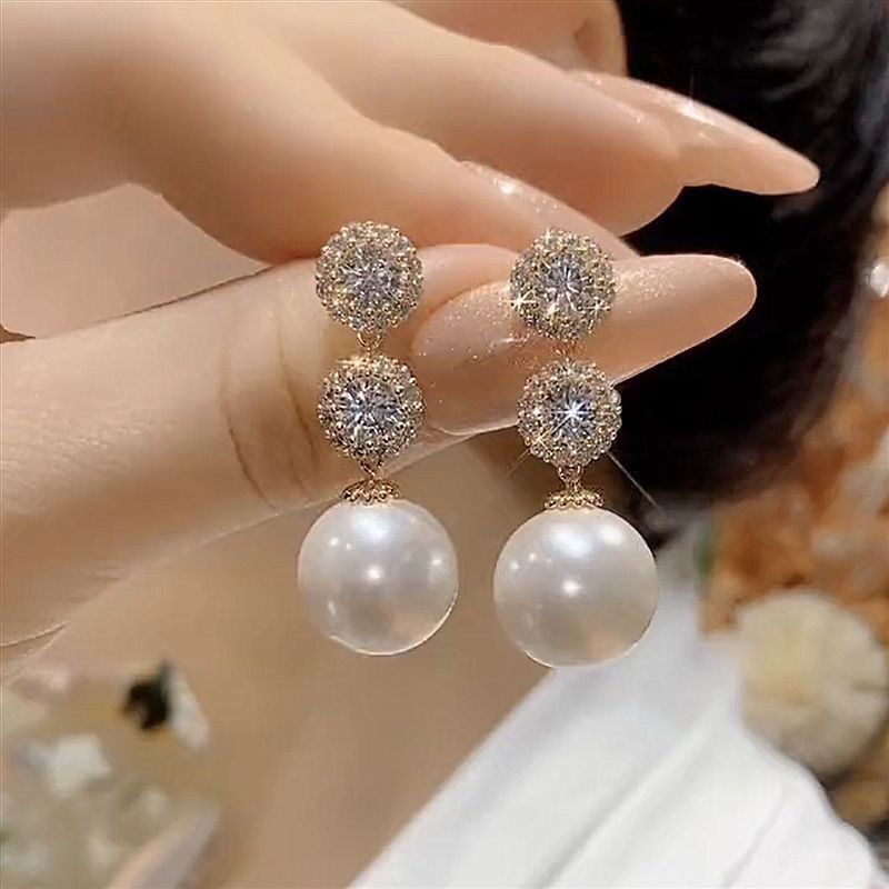Brincos de pérolas azuis com diamantes cravejados, novos brincos de prata S925, temperamento de nicho, versáteis para mulheres, 2022_voghion.com