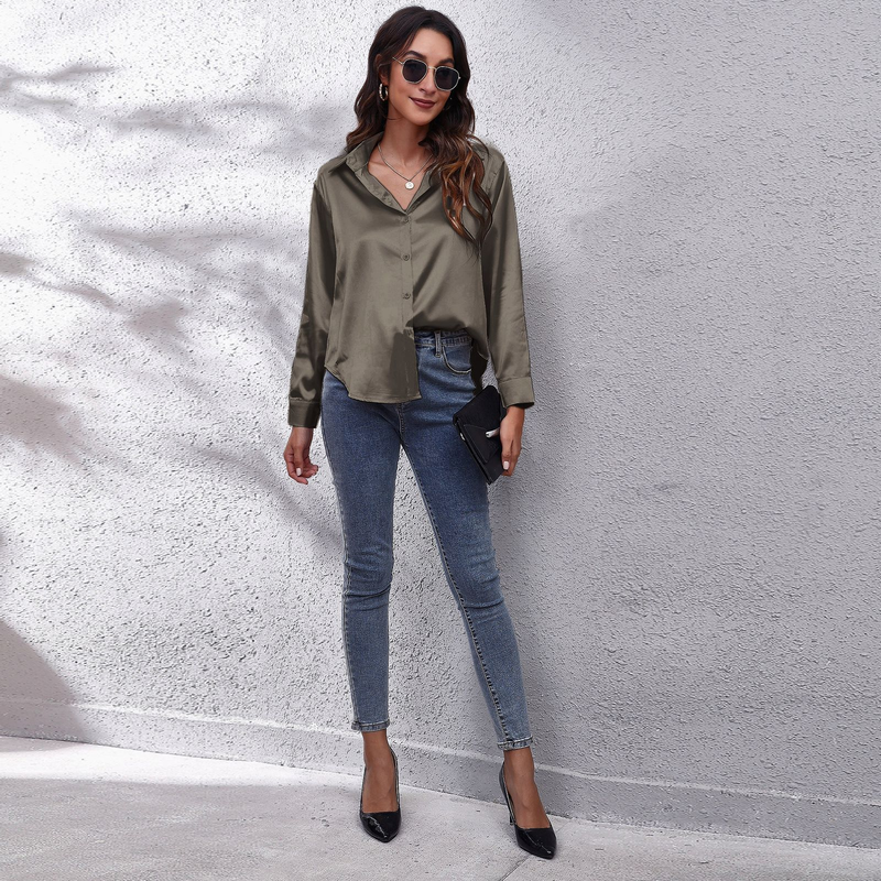 Women's clothing color D shirt satin silk imitation long sleeve shirt_voghion.com