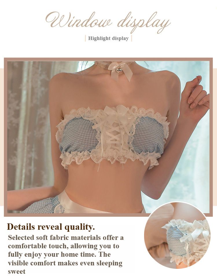 New Two-piece Pajama Set With Lace Trim And Cross-laces, Pure And Cute Uniform, Sweet Maid Set In Stock_voghion.com