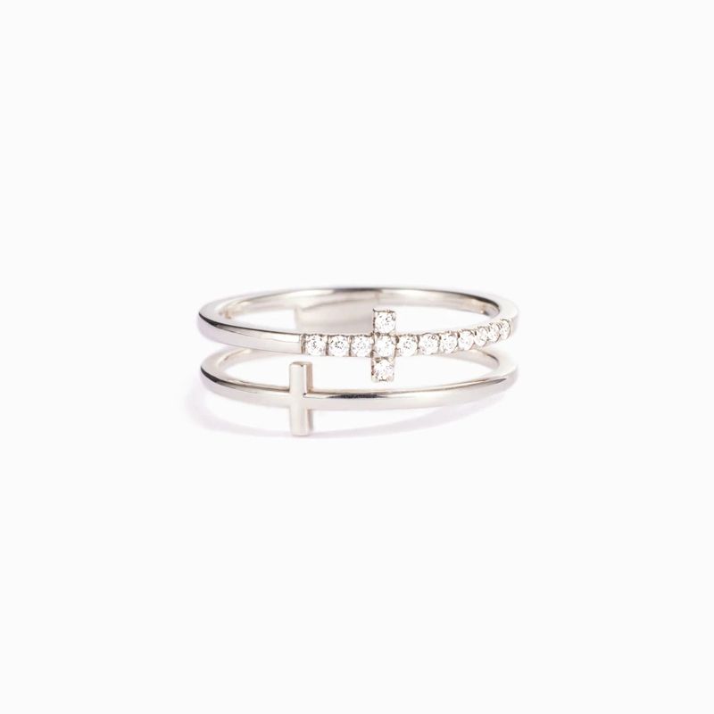 Women's Jewelry Double Cross Cubic Zirconia Ring In Sterling Silver Minimalist Elegant Stackable Band For Everyday Wear Sizes 5-10_voghion.com