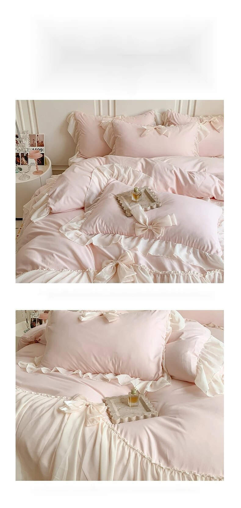 Parure de lit en coton chaud, avec nœud en cœur, romantique français, quatre pièces, Style princesse, nouvelle collection 2023_voghion.com