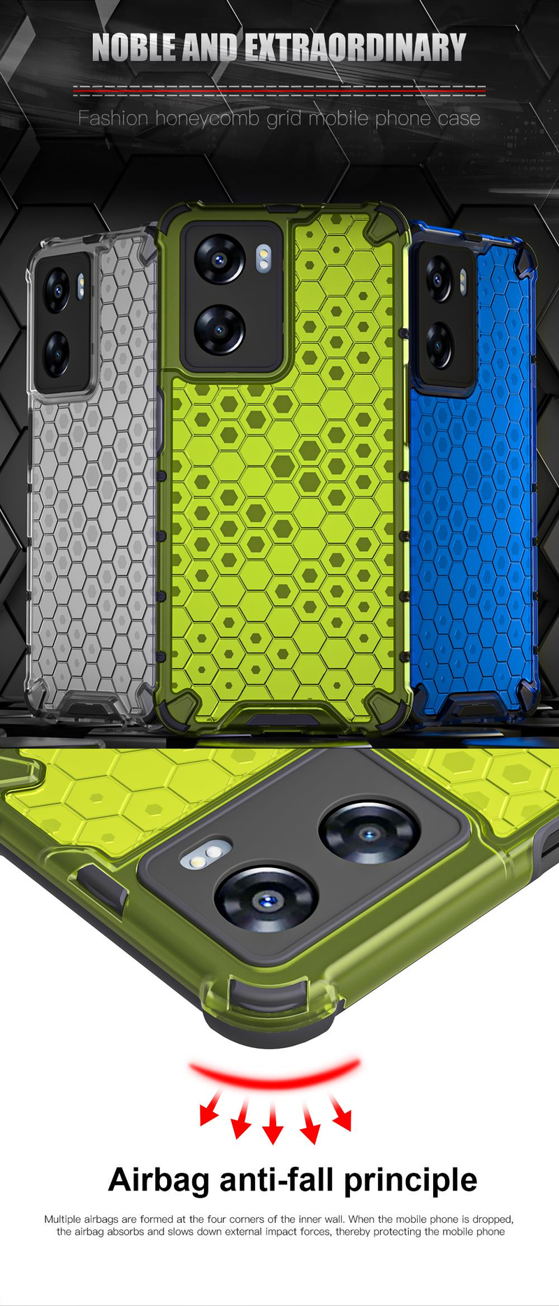 KEYSION Shockproof Armor Case for OPPO A77 5G Silicone+PC Transparent Honeycomb Phone Back Cover for Realme Narzo 50 5G _voghion.com